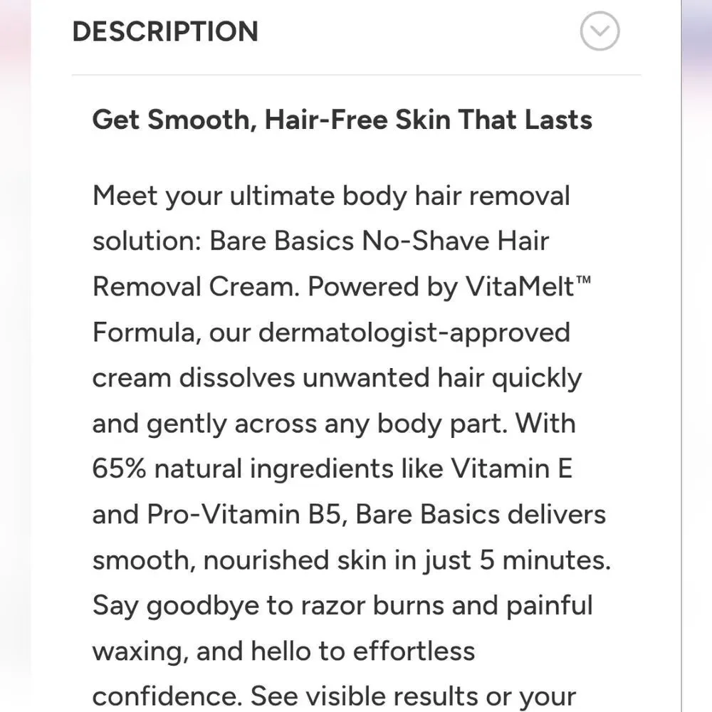 Her Liaison BARE BASICS No Shave Cream NEW Hair Removal